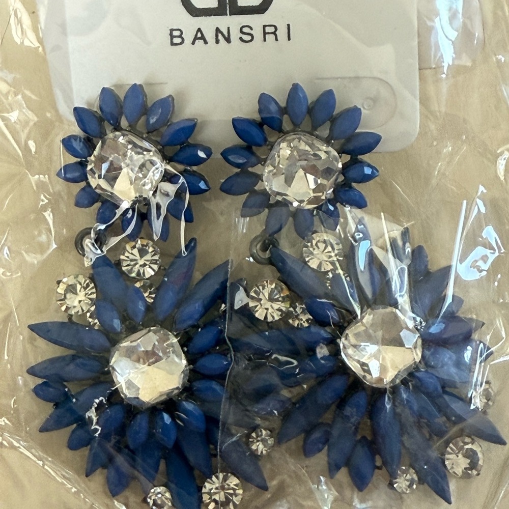 Blue Crystal Flower Earrings